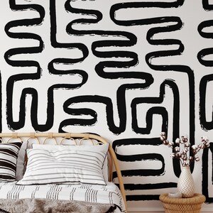Black and White Removable Wallpaper Abstract Lines Wall Mural Modern