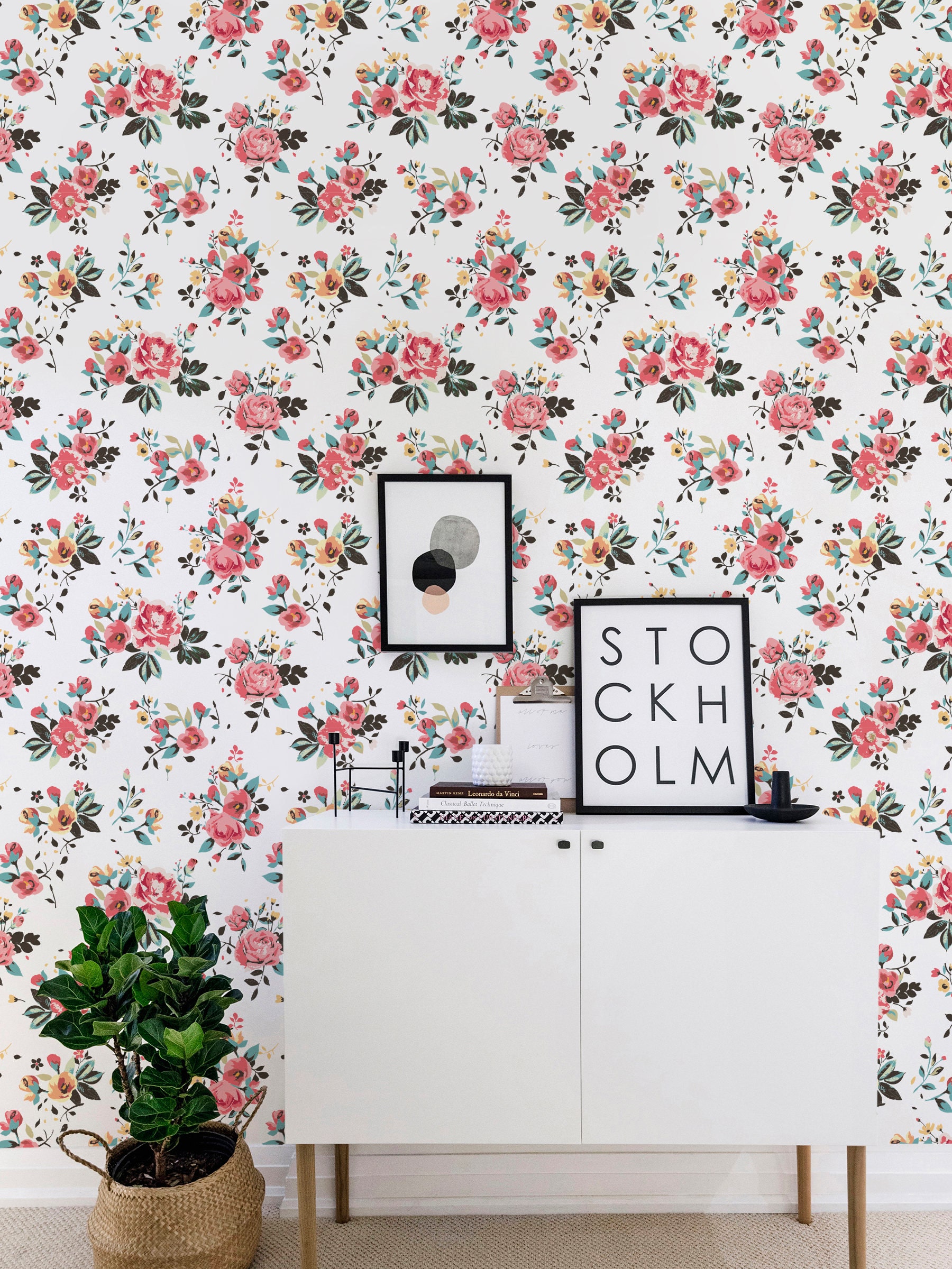 Floral Self adhesive vinyl wallpaper Flower pattern print | Etsy