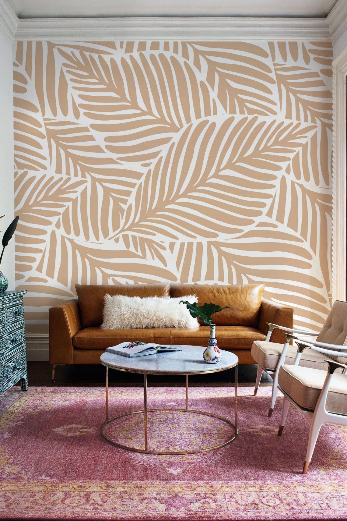 Large Grey Leaf Wallpaper Exotic leaves Wallpaper Custom | Etsy