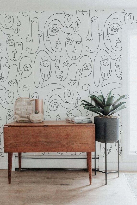 One Line Drawing Peel and Stick Wallpaper Abstract Wallpaper - Etsy One Line Drawing Peel and Stick Wallpaper Abstract Wallpaper - Etsy