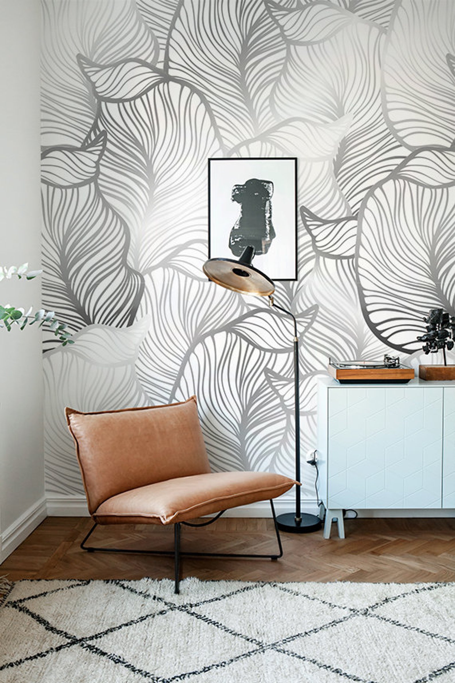 GREY Leaf Wallpaper Exotic Leaves Wallpaper Large Leaf Wall Etsy