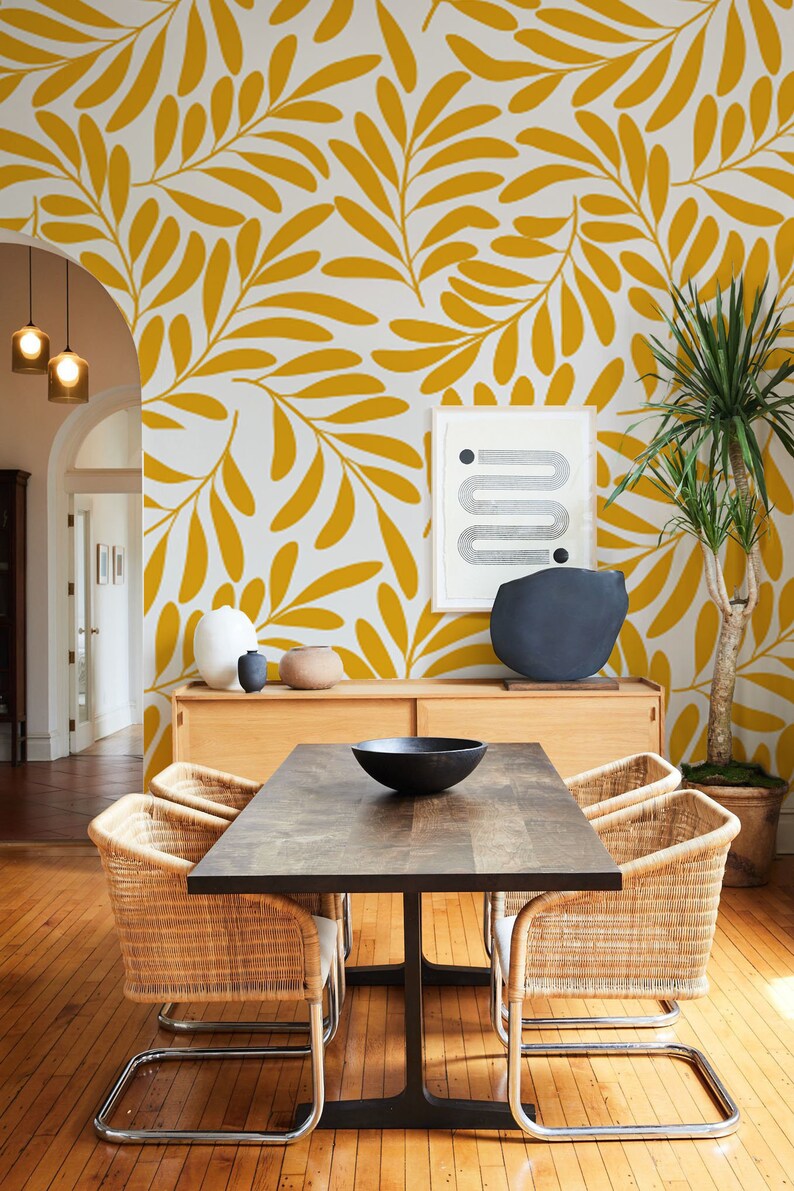 Honey Yellow Peel and Stick Wallpaper Botanical Wallpaper - Etsy
