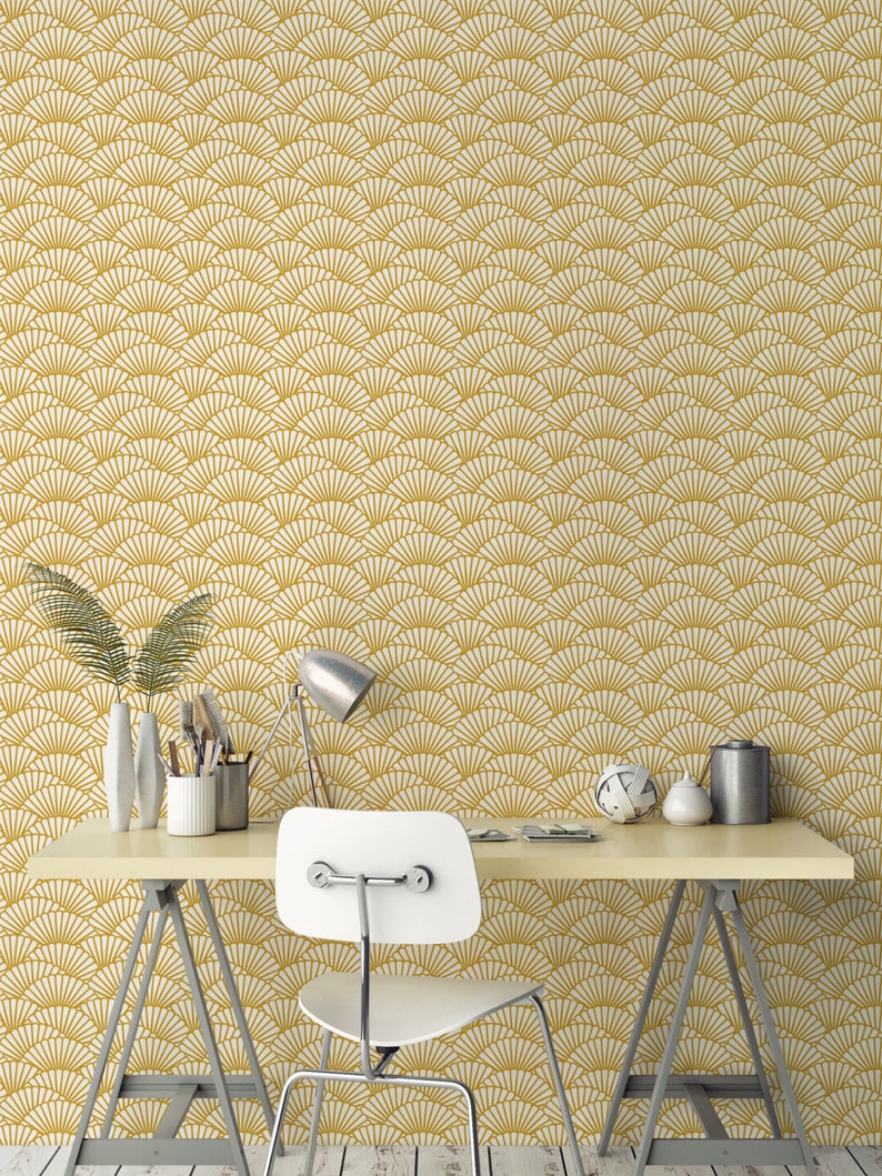 Solid Gold Wallpaper/ Scallop Removable Wallpaper/ | Etsy