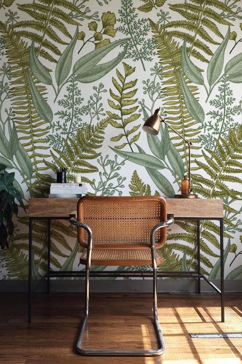 Botanical Greenery Peel and Stick Wallpaper Fern Wallpaper Etsy