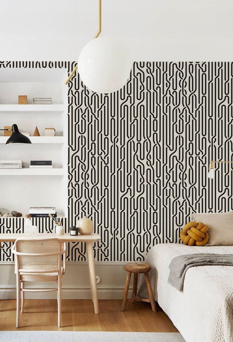 Modern Geometric Peelandstick Wallpaper in Black and White Etsy