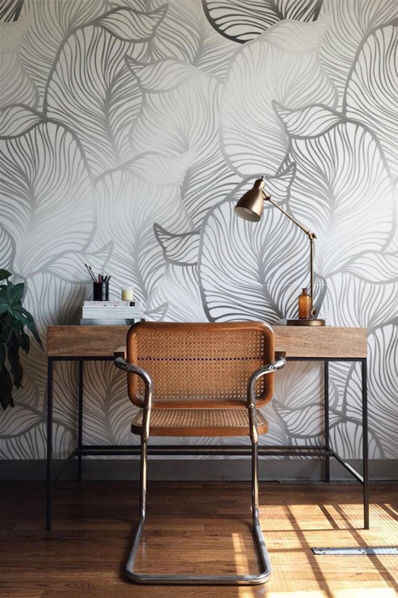 Grey Leaf Wallpaper Exotic Leaves Large Wall Mural Home Décor Easy Install Decal Removable B013