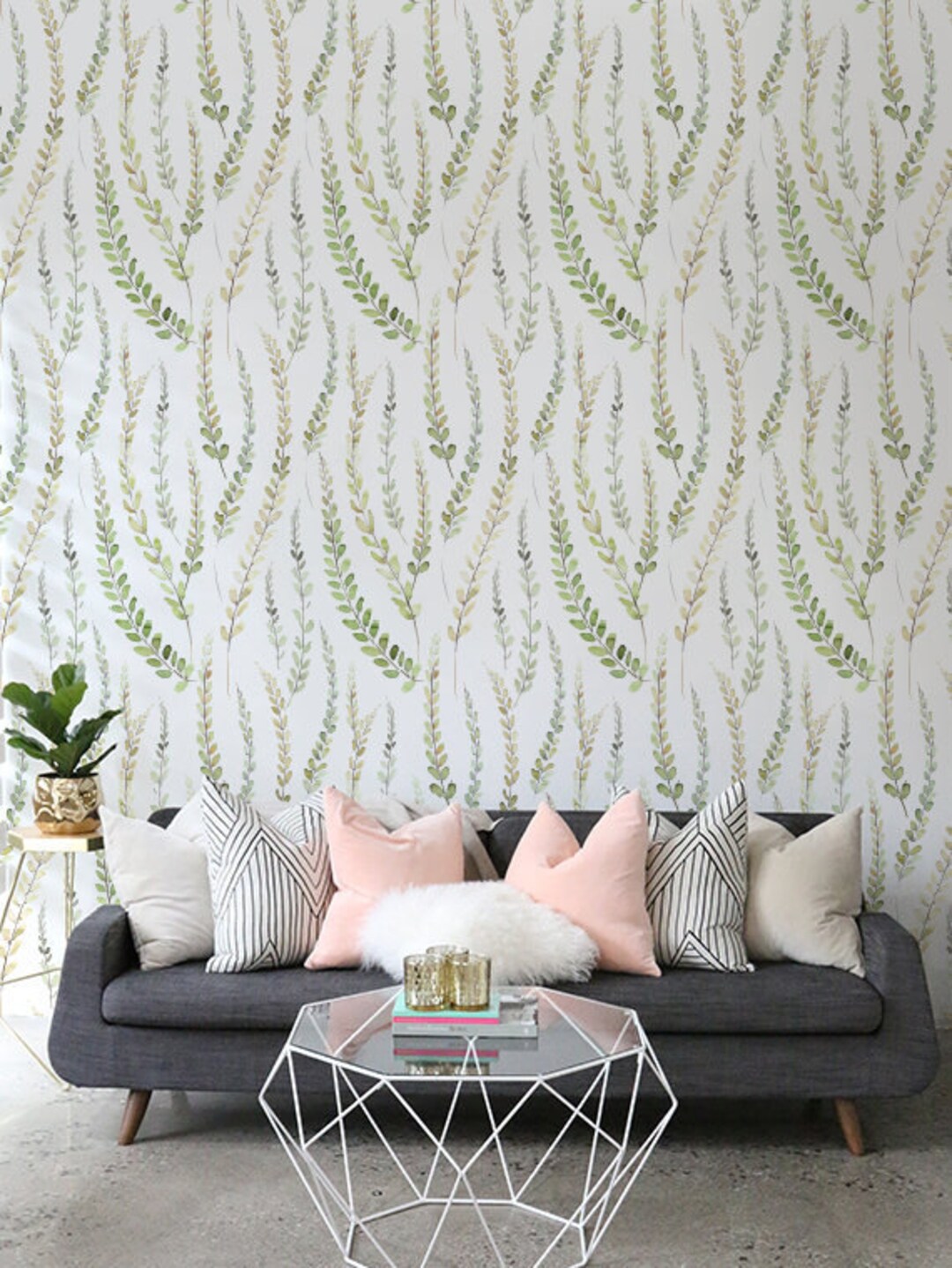 Herbal Self Adhesive Vinyl Temporary Removable Leaf Wallpaper Etsy