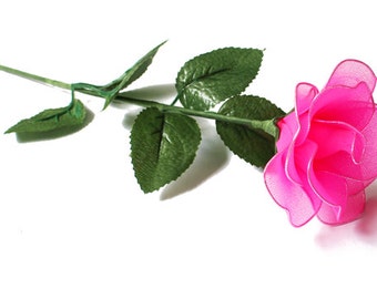 VALENTINE DAY! Pink Nylon Fabric Rose Flowers - Handmade Flower, Artificial