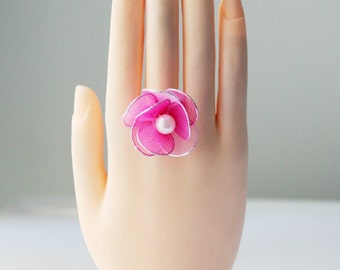 VALENTINE DAY! Hot Pink Unique Rings - Sakura, Adjustable, Flower, Jewelry