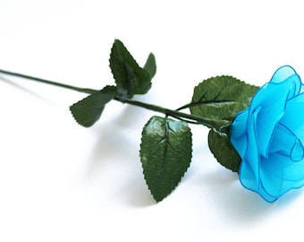 VALENTINE DAY! Blue Nylon Fabric Rose Flowers - Handmade Flower, Artificial