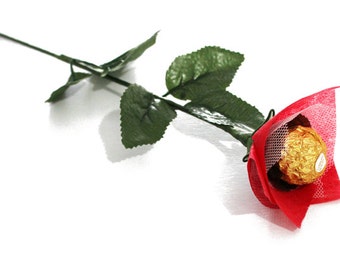 VALENTINE DAY! Red Chocolate Rose Flowers - Ferrero Rocher, Edible