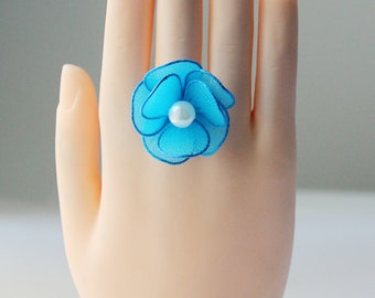 VALENTINE DAY! Blue Unique Rings - Sakura, Adjustable, Flower, Jewelry