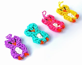 VALENTINE DAY! Loom Band Owl Charm - Zipper Pull, Charm, Rubber Band, Owl Accessories, Rainbow loom charm, wedding favors