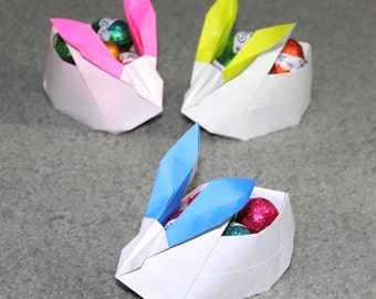 3x Bunny Easter Baskets - Easter Decorations, Egg Holder, Egg Basket, Paper Goods, Origami