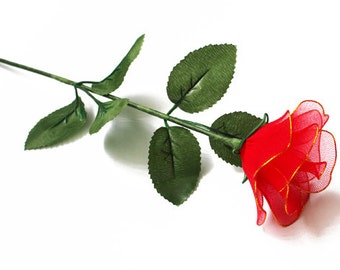 VALENTINE DAY! Red Nylon Fabric Rose Flowers - Handmade Flower, Artificial