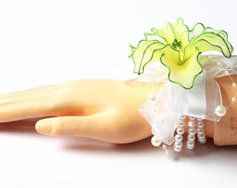 VALENTINE DAY! Yellow Wrist Corsage - Nylon Flower, Wristlet, Bracelet