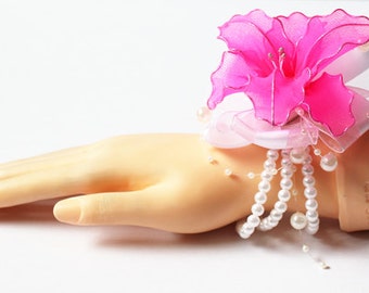 Valentine's Day! Pink Wrist Corsage - Nylon Flower, Wristlet, Bracelet