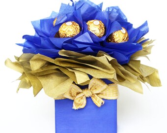 VALENTINE DAY! Blue & Gold Centrepiece Edible Rose Flowers Bouquet - Wedding, Centrepiece, Chocolate, Decor, Peony Bouquet, Wedding Gift