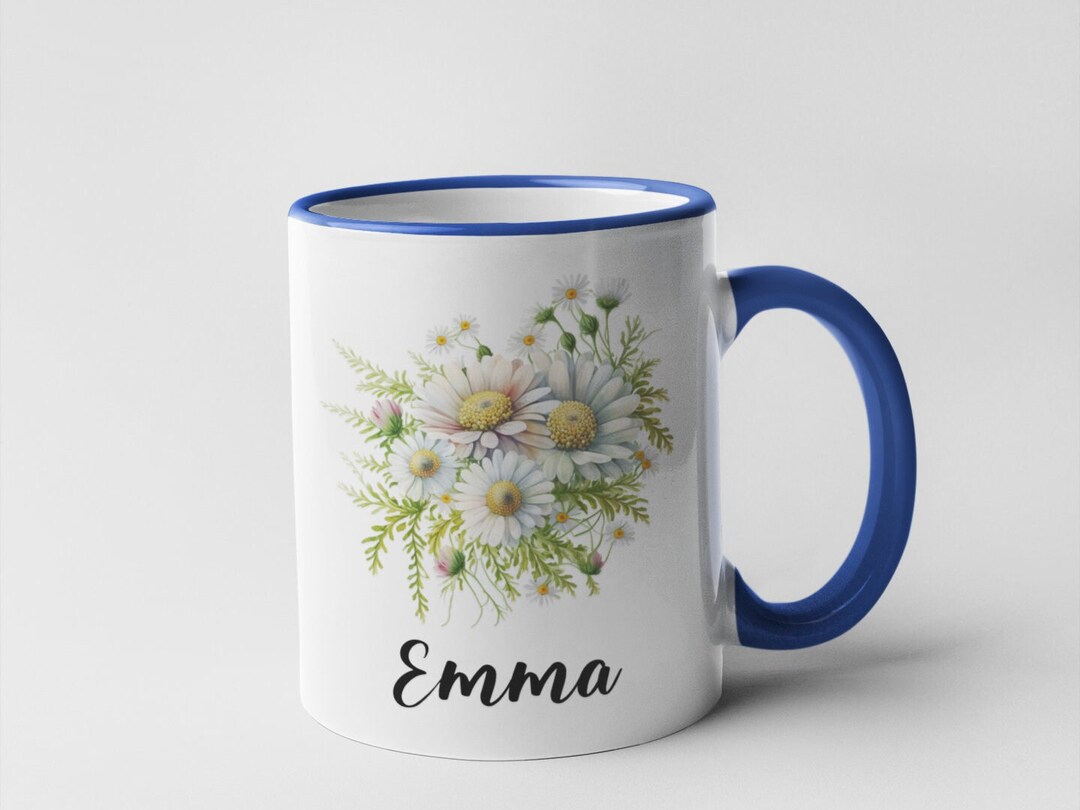 April Daisy Birth Flower Mug, Personalized Ceramic Cup, Birthday Gift ...