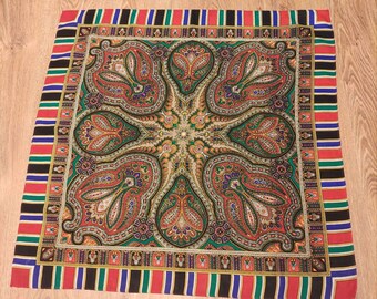 Multicolor Floral Polish Scarf Ukrainian Wool Scarf Traditional ornaments Soviet Russian Scarf  Boho chic Folk scarf paisley Made in Poland