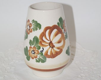 Wloclawek Polish Ceramic Vase Floral Made in Poland Polish Pottery Home Decor Table Centrepiece hand painted flower vase cream bohemian 70s