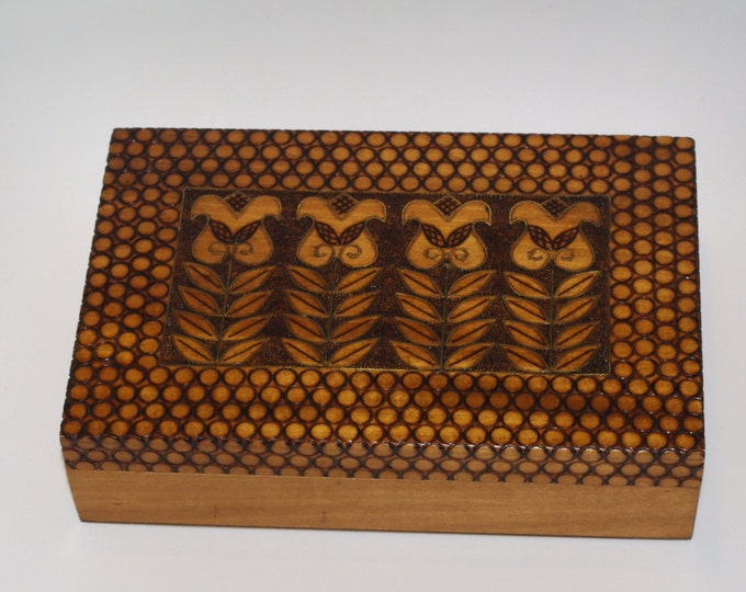 Big Vintage Wooden Jewelry Box Ornament Wood Box Brass Inlay Trinket