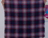 Polish Plaid Shawl Polish scarf Russian Shawl Ukrainian checker square UNUSED Neck scarf neckerchief Fringed Wrap Blanket Scarf Blue Red