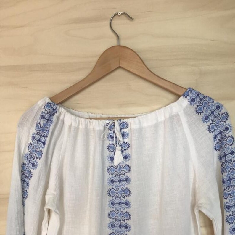 Vyshyvanka Bohemian embroidered cotton blouse shirt tunic Ukrainian women/'s blouse Ukrainian Ethnic Traditional blue embroidery small S