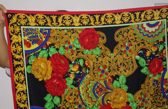 RARE Beautiful patterned vintage scarf Silk Black… - image 3