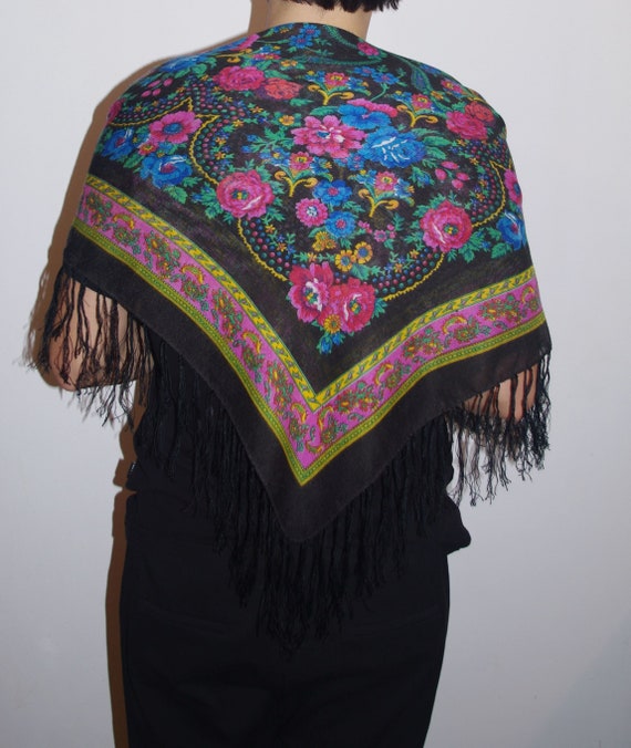 Polish black shawl with fringes Bohemian shawl Ru… - image 6