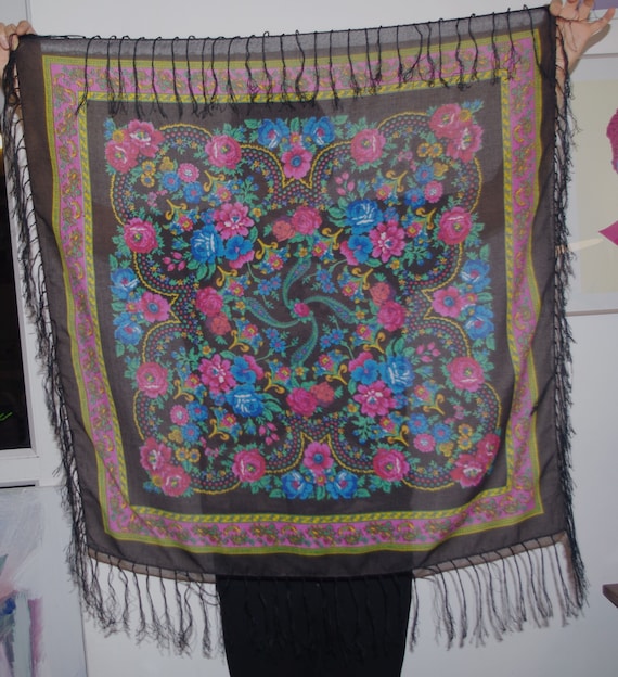 Polish black shawl with fringes Bohemian shawl Ru… - image 1