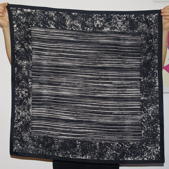 Vintage Retro Black & White babushka Scarf striped