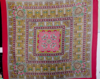 Huge Red Russian Shawl Pavlovo Posad shawl Ukrainian Shawl Folk Shawl checkered pattern Traditional Slavic floral ornament Polish shawl Boho