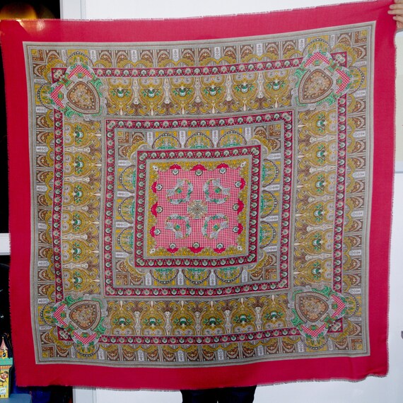 Huge Red Russian Shawl Pavlovo Posad shawl Ukraini