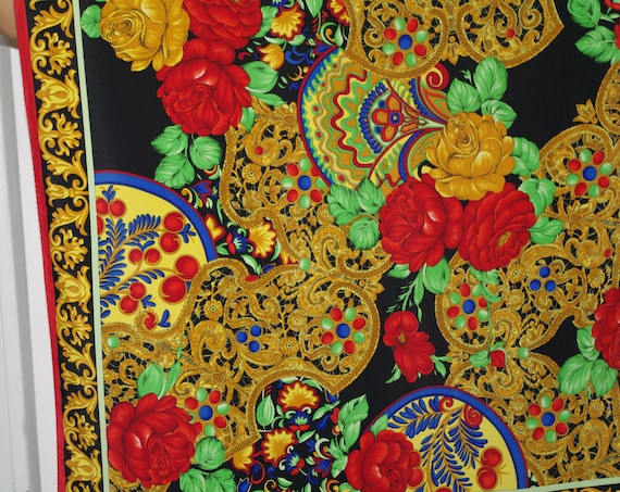 RARE Beautiful patterned vintage scarf Silk Black… - image 2