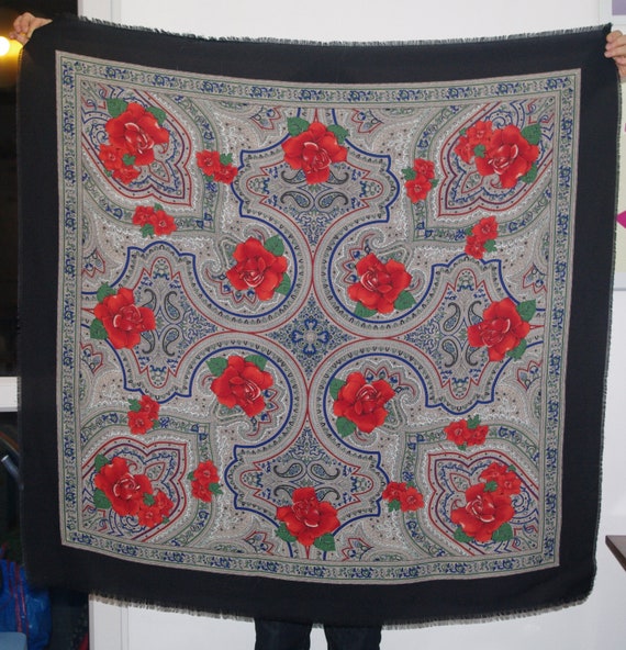 Huge Black Russian Shawl Pavlovo Posad shawl Ukrai