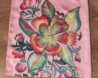 Floral hand painted on silk cushion covers PILLOWCASE  Pink pillow cover flowers floral pattern bedding Folk Cushion Cases  cushion covers