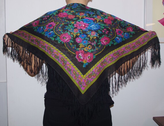 Polish black shawl with fringes Bohemian shawl Ru… - image 4