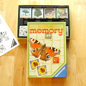 Gioco di memoria vintage Ravensburger con carte illustrate, gioco di memoria del 1992 della natura, completamente prodotto in Germania