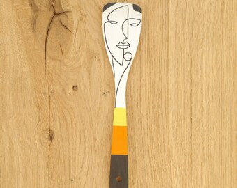 Dipinto acrilico figurativo originale su vecchi utensili da cucina, ritratto dipinto in acrilico, arte moderna, dipinto acrilico colorato, arte lineare, arte espressiva