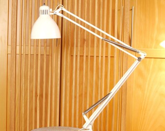 Lampe d'architecte norvégienne Luxo L-1 vintage blanc crème avec pince de bureau, lampe de bureau des années 80, classique du design, design scandinave