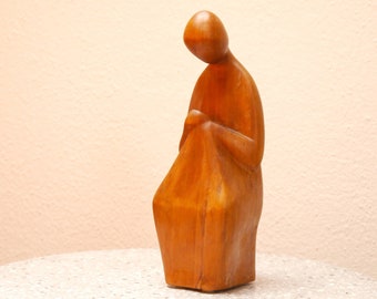 Vintage dänische Teak Skulptur, Arne Basse Stil, Holz Figur Frau, skandinavisches Design, mid-century Holzkunst, minimalistische Figur