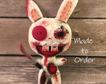 Handstitched Felt Killer Bunny Plush With Bleeding Eye and 