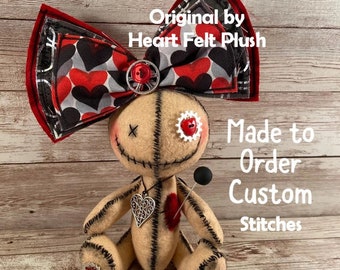 Creepy Cute Girl Voodoo Doll With Large Hair Bow, ORIGINAL Stitches Doll by Heart Felt Plush