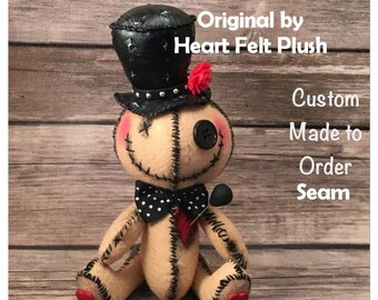 Creepy Cute Boy Voodoo Doll With Top Hat and Bow Tie, ORIGINAL Seam Doll by Heart Felt Plush