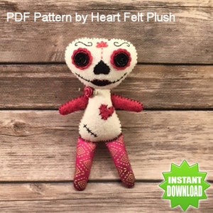 Doll Sewing Pattern, Sugar Skull,Felt Pattern, Felt Doll, Felt Doll Pattern, Sugar Skull Pattern, Halloween, Sewing, PDF Download, Voodoo