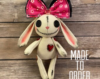 Button Jointed Bunny Plush with Button Eyes and Stitched Mouth