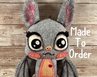 Felt Bat plush hand stitched using wool blend felt with wired or magnet wings