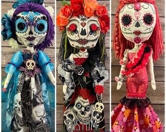 Completely Custom One of a Kind Hand Painted Art Doll in a Sugar Skull or Day of the Dead Style