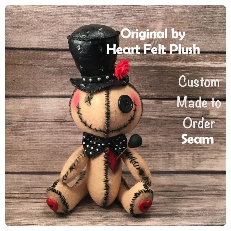 Creepy Cute Boy Voodoo Doll With Top Hat and Bow Tie, ORIGINAL Seam Doll by Heart Felt Plush 